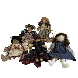 Vintage Handmade Rag Dolls Lot of 5‎ Country Style Cloth Dolls